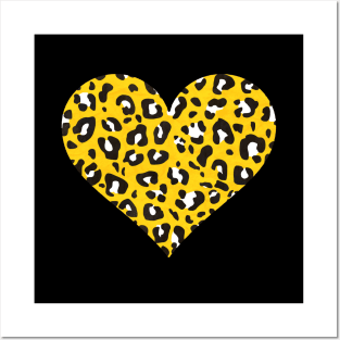 Mustard Yellow, Black and White Leopard Print Heart Posters and Art